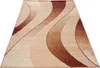 A rectangular rug with a modern abstract wavy pattern in shades of beige and brown, laid flat on a white background. Produktbild-Vorschau