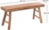 A wooden bench with dimensions indicated by measurement lines and text. Produktbild-Vorschau