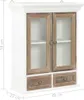 A wall-mounted cabinet with glass doors and two drawers, shown against a white background with dimension labels. Anteprima dell’immagine prodotto