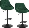 Two dark green velvet bar stools with black bases and adjustable height mechanisms are shown against a white background. Produktbild-Vorschau