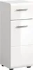 A white, high-gloss cabinet with three drawers and silver handles, shown from a front-side angle against a white background. Produktbild-Vorschau