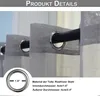 Close-up of grommets on a gray curtain, with text detailing product specifications. Produktbild-Vorschau