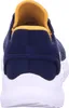 The back view of a navy blue sneaker with yellow accents. Voir les images du produit