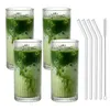 4er Set Geriffelte Trinkgläser 370ml inkl. Glashalme und Produktbild-Vorschau 4