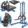 A collage of images showing a blue and black hydraulic car jack with various close-up views and a separate ramp. Produktbild-Vorschau