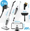 A product image showing a steam cleaner and its accessories with dimensions indicated by text overlays. Produktbild-Vorschau