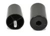 Two black cylindrical furniture feet with threaded bolts shown against a white background. Voir les images du produit