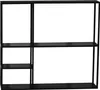 A black metal wall shelf with multiple compartments against a white background. Náhled obrázku produktu