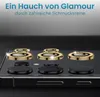 Close-up of decorative rings with gemstones placed on a smartphone camera lens array. Produktbild-Vorschau