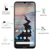 A smartphone displaying a landscape wallpaper with various feature callouts and text in German. Produktbild-Vorschau