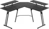 A black L-shaped desk with two monitor shelves, shown from a front-facing angle against a white background. Voir les images du produit
