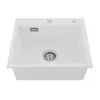 A white kitchen sink with a drain and faucet holes, isolated on a white background. Náhled obrázku produktu