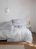 A neatly made bed with a duvet cover set. Produktbild-Vorschau