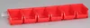 A set of six red storage bins mounted on a silver rail against a plain gray background. Produktbild-Vorschau