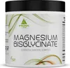 A white container of magnesium bisglycinate supplement with green and orange wavy lines on the label. Produktbild-Vorschau