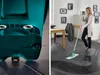A split image showing the bottom of a cleaning bucket on the left and a woman mopping a floor on the right. Anteprima dell’immagine prodotto