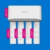 A Philips water filter system with four filter cartridges displayed against a blue background. Produktbild-Vorschau