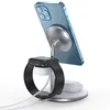 A 3-in-1 wireless charging stand holding an iPhone, Apple Watch, and AirPods. Podgląd zdjęcia produktu