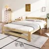 A bedroom scene with a wooden bed frame, dresser, and nightstand. Produktbild-Vorschau