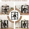 A collage of images showing a black bookshelf in different room settings, with text overlays indicating suitability for various occasions. Podgląd zdjęcia produktu