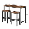 A bar set with a table and two stools, with dimensions indicated by measurement lines and text. Podgląd zdjęcia produktu