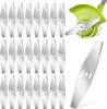 A collection of grass trimmer blades and a grass trimmer head. Produktbild-Vorschau