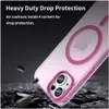 A pink iPhone case is shown in a dynamic, angled shot, with dark, rocky debris falling around it, suggesting a drop test scenario. Produktbild-Vorschau