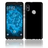 A black silicone phone case is shown from the front and back, with a phone inside the front view. Produktbild-Vorschau