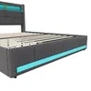 Cama tapizada de 140x200 cm con luces LED en la cabecera y Vista previa de la imagen del producto 7
