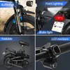A collage of four images showcasing different features of an electric bicycle. Produktbild-Vorschau