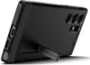 A black phone case with a kickstand is shown from a rear-side angle. Produktbild-Vorschau