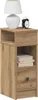 A wooden nightstand with a drawer and an open shelf, a white lamp, and a black alarm clock on top. Náhľad obrázku produktu