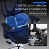 Close-up of an ergonomic office chair, highlighting its lumbar support system with illustrative graphics. Náhled obrázku produktu