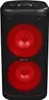 A black trolley speaker with red illuminated speaker cones. Voir les images du produit