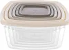 A stack of nested square food storage containers with beige lids. Náhled obrázku produktu
