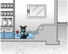 A submersible pump is shown in a flooded basement, pumping water out through a hose. Podgląd zdjęcia produktu