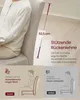 A person sitting on a chair, with marketing text and diagrams highlighting the chair's backrest. Produktbild-Vorschau
