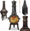 A collage of images showing a chiminea fireplace, a poker, and a cover. Anteprima dell’immagine prodotto