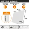 A diagram illustrating the features and dimensions of an infrared heater. Produktbild-Vorschau