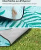 A split image showing a picnic blanket with sand on it and then the underside of the blanket on grass. Produktbild-Vorschau