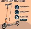 An orange scooter with informational icons and text. Produktbild-Vorschau