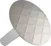A stainless steel burger smasher with a grid pattern on its surface and a handle attached. Náhled obrázku produktu