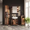 A modern bathroom with wooden vanity, sink, mirror, and storage cabinets. Náhled obrázku produktu