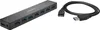 A black USB 3.0 hub with seven ports and a charging port, along with a USB cable, are shown on a white background. Produktbild-Vorschau