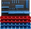 A wall-mounted storage system with multiple bins and tool holders. Náhled obrázku produktu