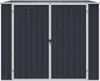 A dark gray metal shed with double doors, presented on a white background. Náhled obrázku produktu