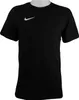 A black Nike t-shirt with a white Nike swoosh logo on the left chest, displayed on a white background. Produktbild-Vorschau