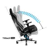 A black gaming chair with a blue spring graphic indicating movement, on a white background. Podgląd zdjęcia produktu