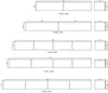 Technical drawings showing different sizes of a TV cabinet with dimensions. Produktbild-Vorschau