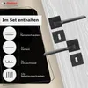 A product image showing door handles and their included accessories, with text detailing the contents of the set. Produktbild-Vorschau